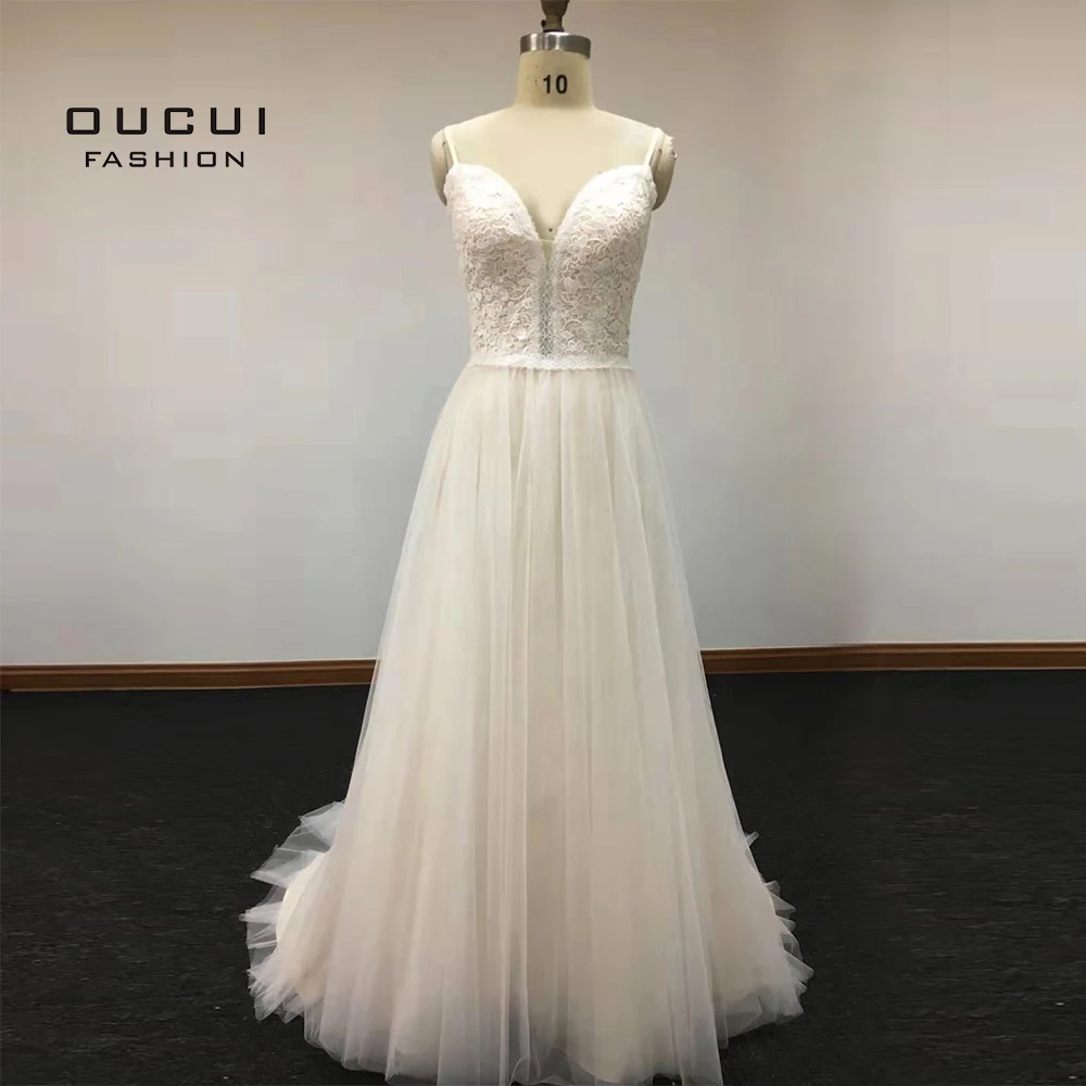 ТРАПЕЦИЕВИДНОЕ кружевное длинное свадебное платье, большие размеры, Vestido De Noiva, без рукавов, на шнуровке, свадебное платье es с шлейфом, с открытой спиной, OL103588