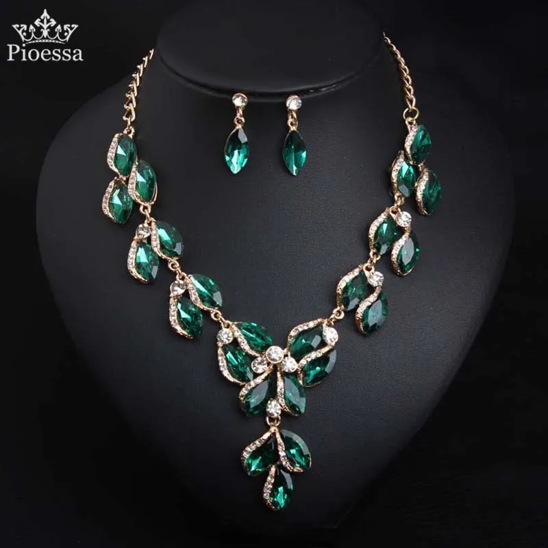 Pioessa Luxurious Brilliant crystal Wedding Jewelry Sets For Women Bridal 2 pcs Earring Necklace Set Promotion Factory Price | Украшения и