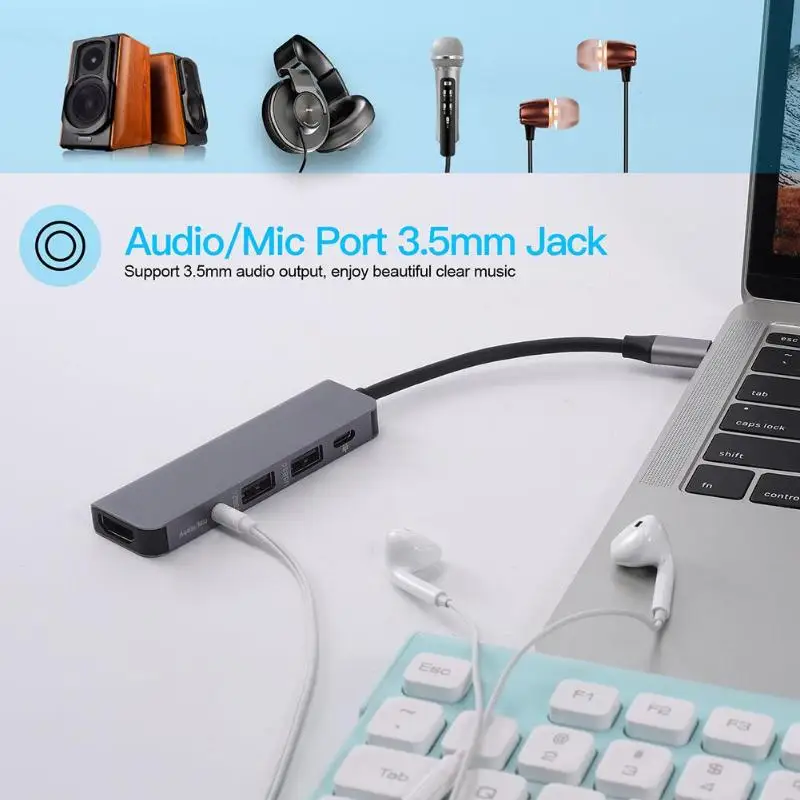 VKTECH умелое производство аудио USB-C станция адаптер Превосходное качество 5 в 1 type-C концентратор USB-C к HDMI USB3.0 USB 2,0 3,5 мм