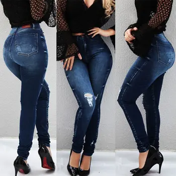 

2020 New Womens Jeans Pants Spring Ladies Skinny Stretch Denim Pencil Pants Casual Hole Retro Ripped Jeans Trousers Streetwear