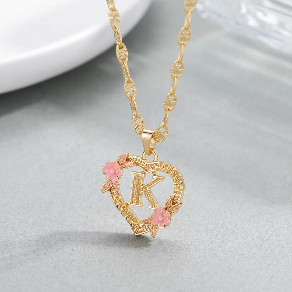 Custom Heart Initial Necklace Gold Plated Jewelry
