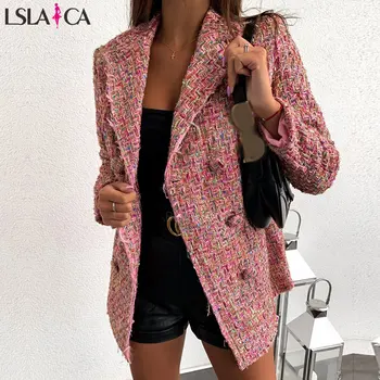 

Lslaica blazer woman Autumn Winter Suit Blazer New Casual Double Breasted Pocket Women Long Jackets Elegant Long Sleeve Blazer