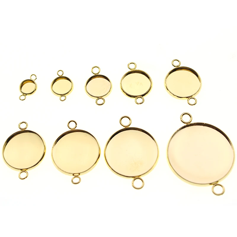 Stainless Steel Bracelet Connector Setting Round Double Loop Cabochon Base Cameo Bezel trays 6 8 10 12 14 16 18 20mm 25mm 30 mm
