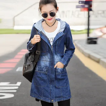 

Spring Autumn New Denim Jacket Women Korean Loose Long Jeans Jackets Women's Zipper Plus size Hooded Basic Coat Jackets 3XL A513