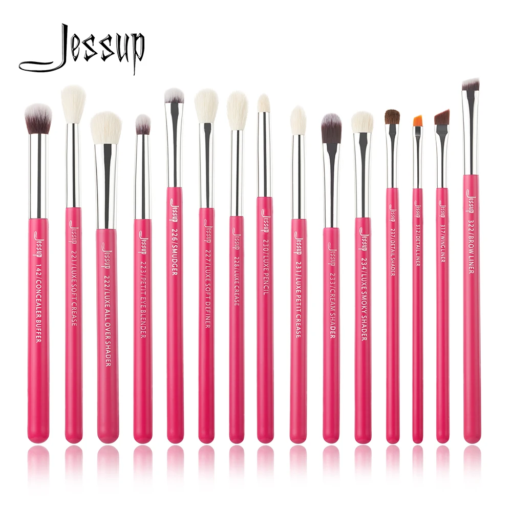 Jessup 15 шт Кисти для подводки глаз Набор кистей нанесения теней век губ Rose
