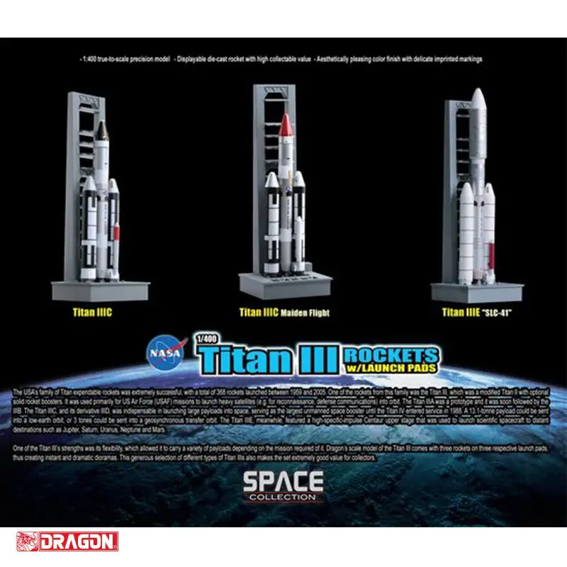 Dragon TITAN III ракеты 3 в 1 набор W/пусковая площадка 1/400 Готовая модель ограниченная