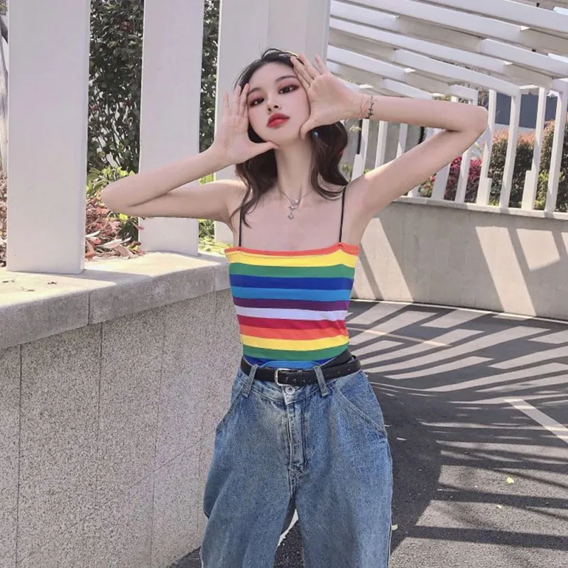 ETOSELL Women Stretch Camisole Sexy Slim Stripes Print Bottoming Tank Tops Summer Fashion Camis