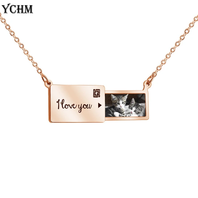 Personalised Photo Envelope Necklace with Love Letter Stainless Steel Envelope  Locket with Note Inside Pull-Out Necklace Jewelry - AliExpress