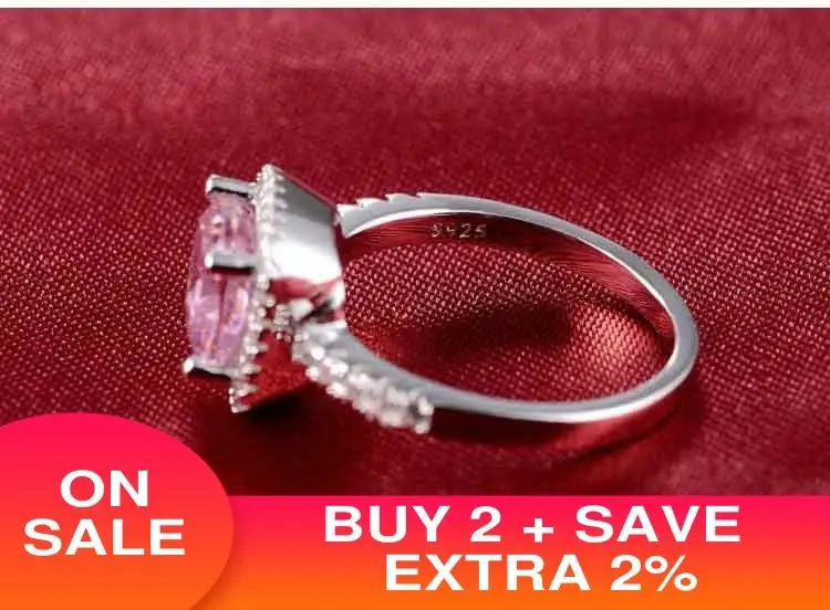 925 Sterling Silver cushion cut zircon Jewelry set Engagement ring stud earring for women gift size 11,12,13 J1099-pink - Image 2
