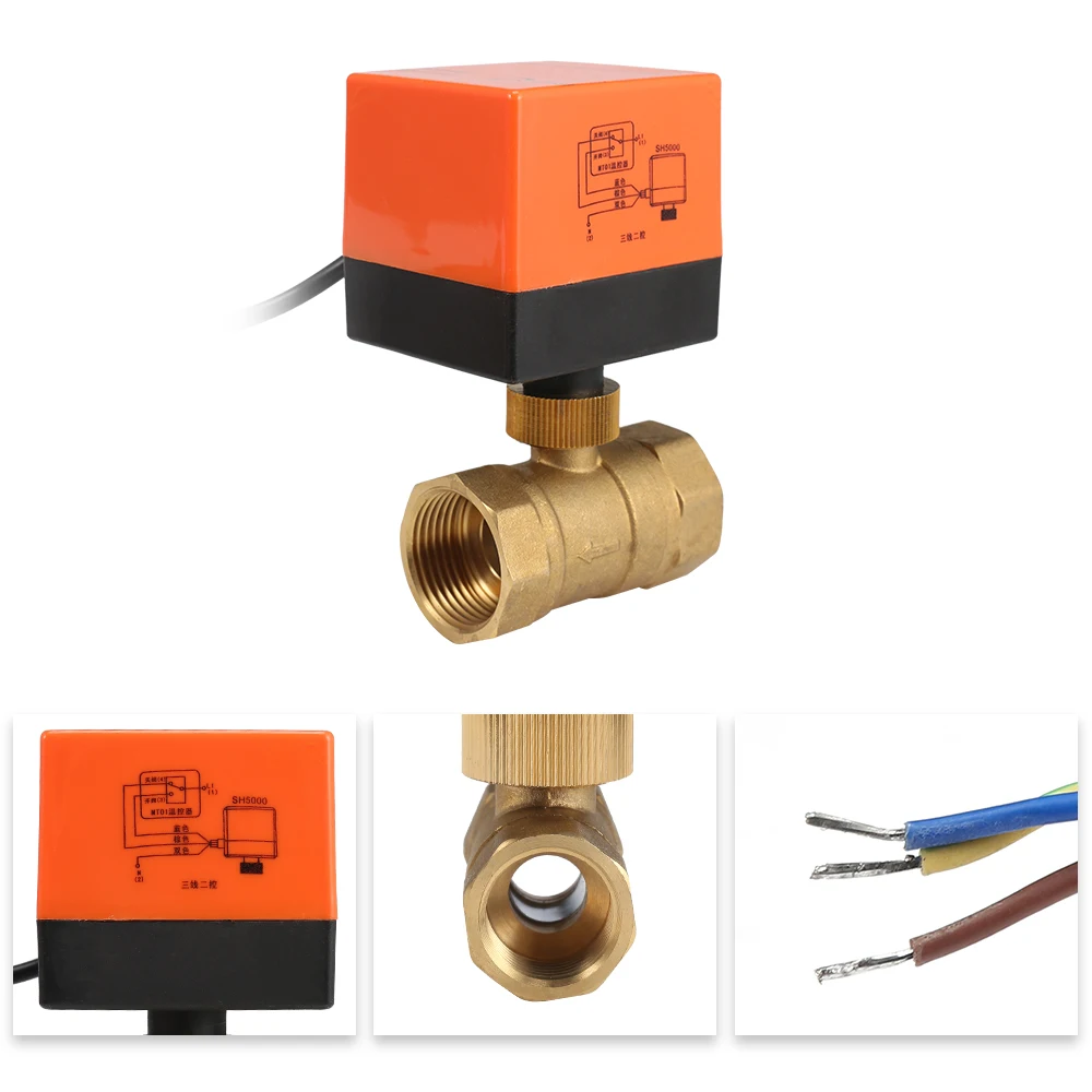 220V Электрический моторизованный шаровой клапан с резьбой для кондиционирования воздуха воды Системы контроллер 2-полосная 3-жильный 1.6Mpa нить DN15 DN20 DN25