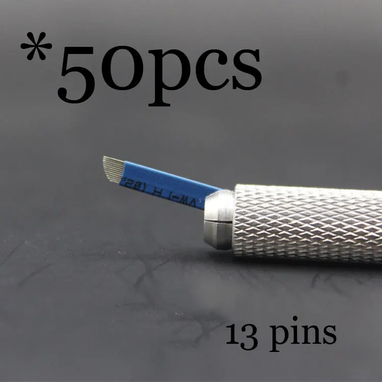 50P 9 12 14 16 18 21 Pin u-образные иглы для татуажа, Перманентный макияж, лезвие для вышивания бровей, для 3D микроблейдинга, ручная ручка для татуировки - Габаритные размеры: 50pcs13pin