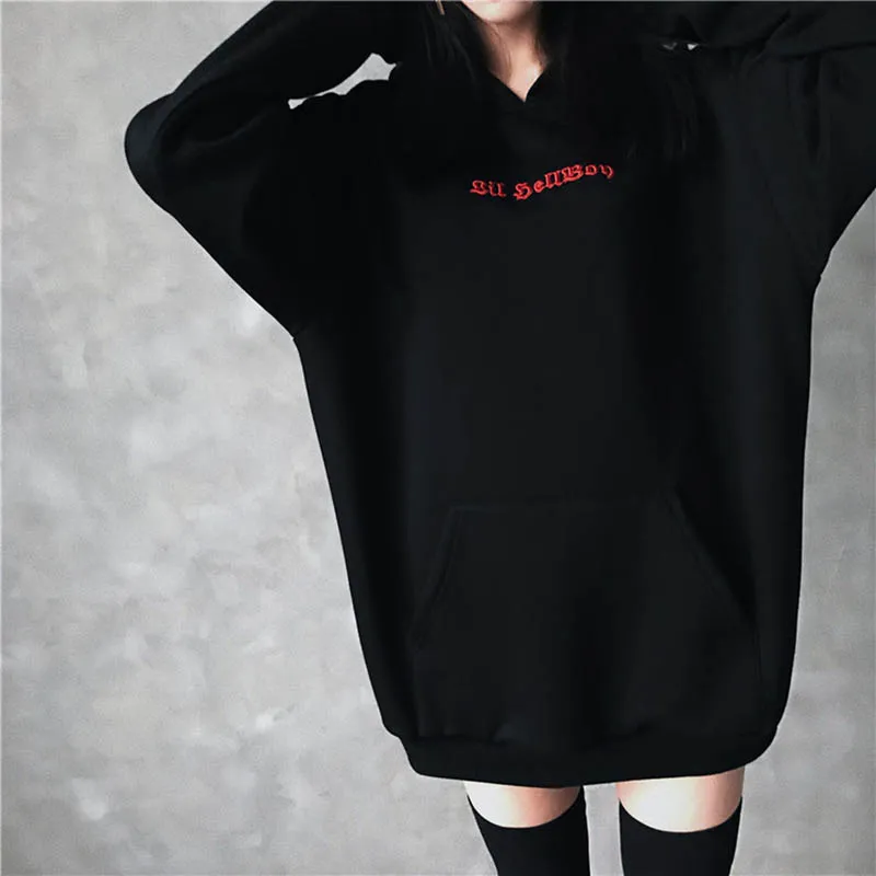 Letter Hooded Hoodies Sweatshirt Devil Wing Gothic Hoodies Women Oversized Streetwear Stranger Thin