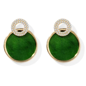 

Ant Angel Romantic Dark Green Night Round Ear Drop Jasper Glaze Quartz Zircon 14K Gold Plated Ear Drop For Lady Anniversary Gift
