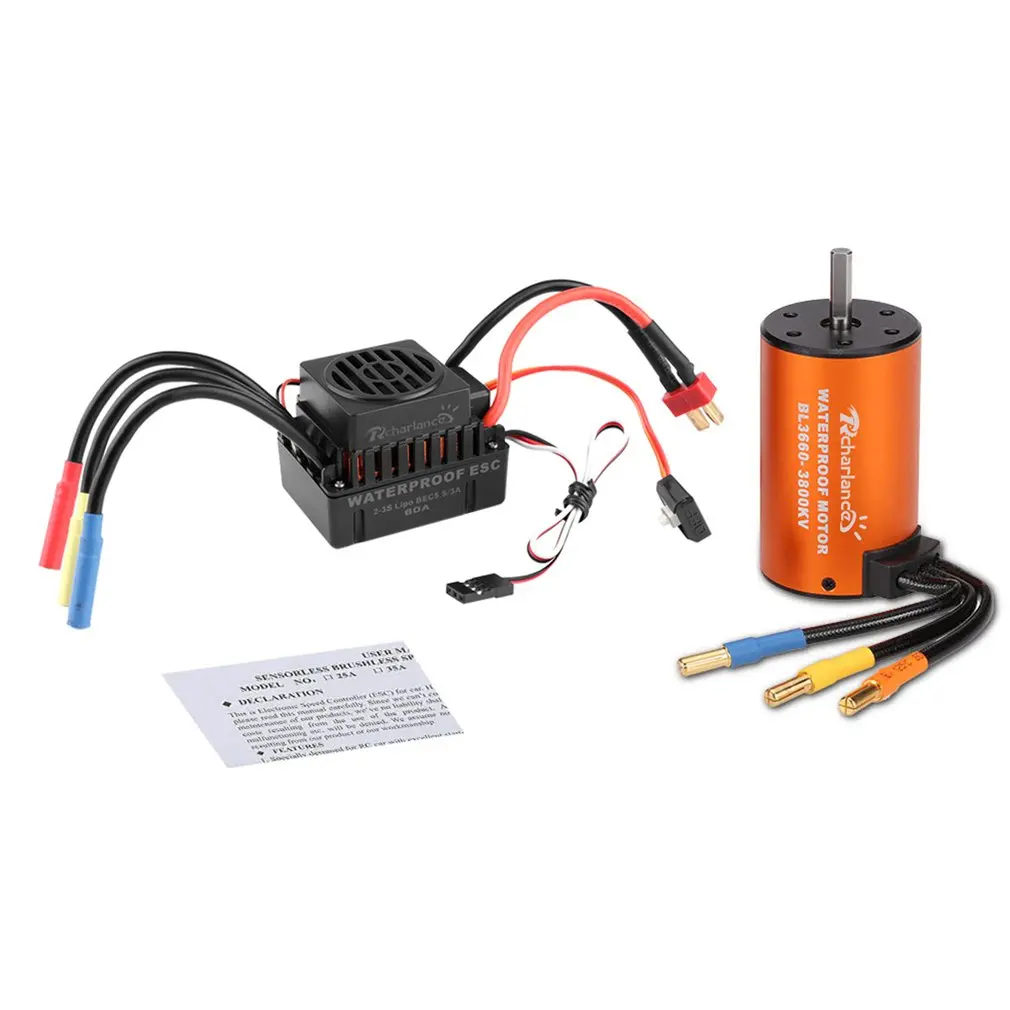 

Rcharlance 3800KV Motor(5.8V/3A BEC) Brushless Power System Combo Mutiple protection features 4 Pole for 1/10 scale RC car