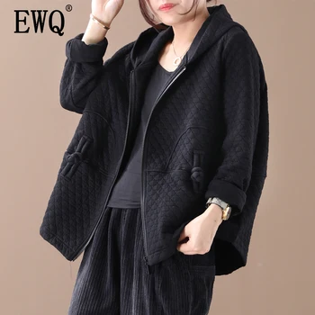 

[EWQ] 2020 Autumn High Quality Hooded Collar Long Sleeve Solid Patchwork Zipper Vintage Warm Coat Women Jacket Femals AH41001XL