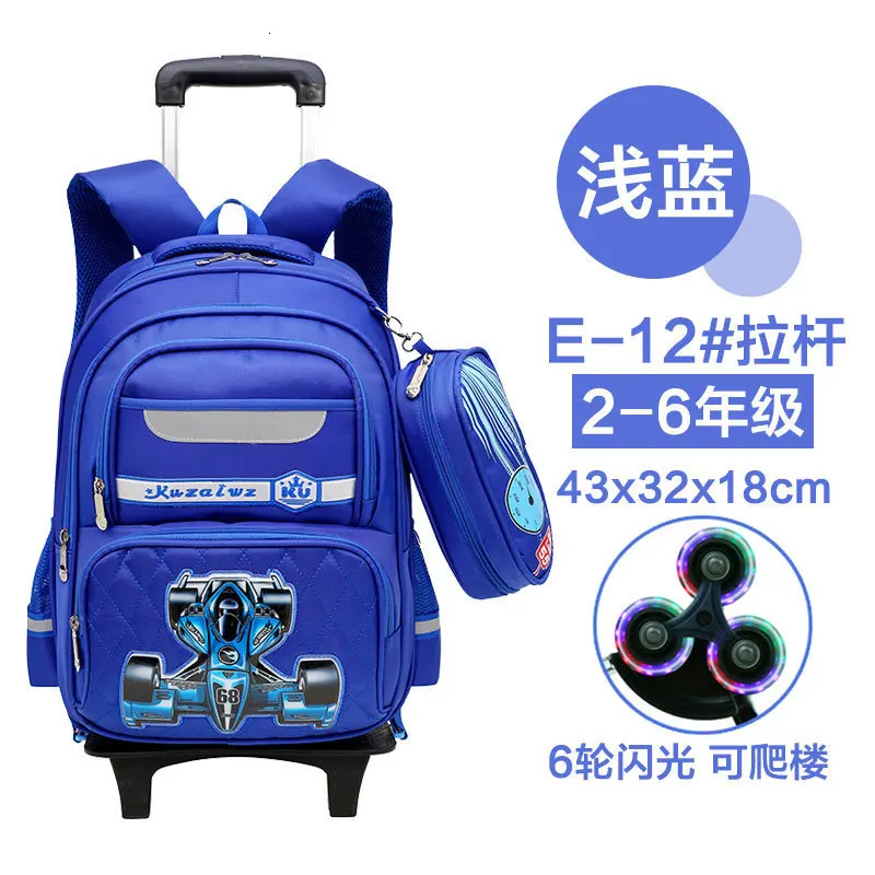 6 wheel sky blue Сумка для детей, школьные сумки с 3 колесами, съемная детская мультяшная машина на колесиках, школьный водонепроницаемый рюкзак для мальчиков, Детский рюкзак для книг - Цвет: 6 wheel sky blue