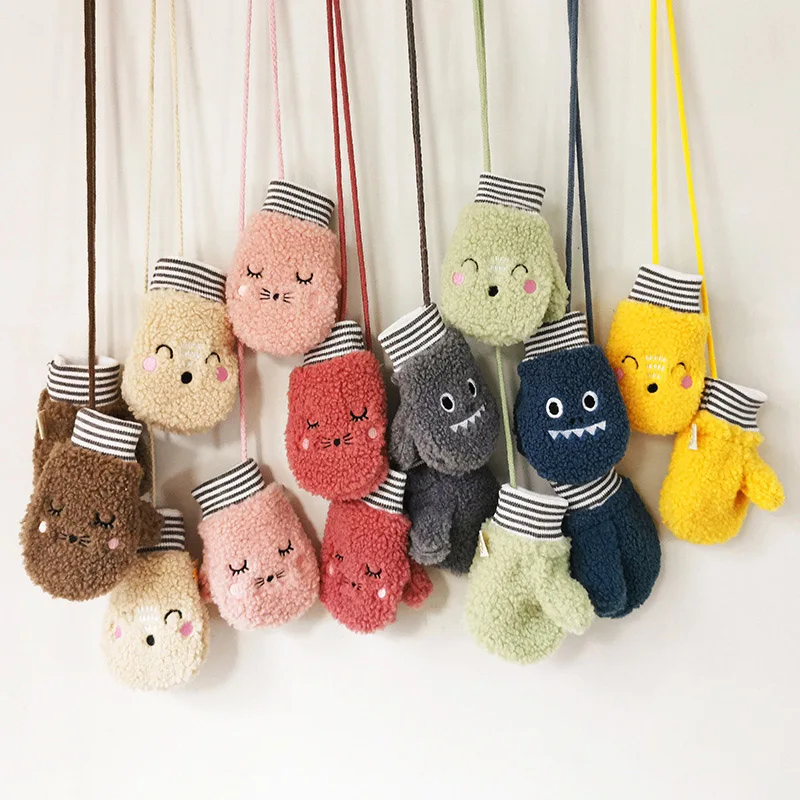 

Winter Plush Children's Thick Gloves Warm Soft Wool Cartoons Kids Gloves 1-4 Years Child Full Finger Baby Boys Girls Mittens