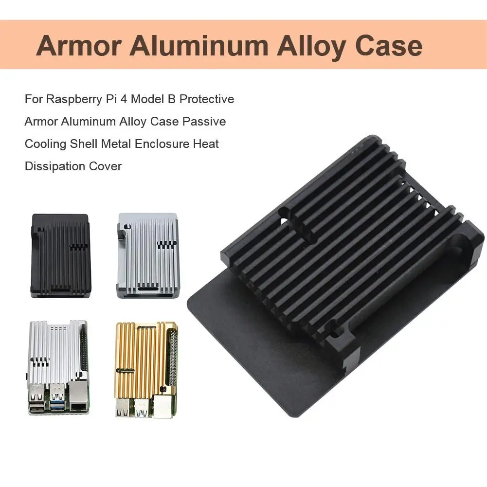 For Raspberry Pi 4 Model B Protective Armor Aluminum Alloy Case Passive Cooling Shell Metal Enclosure Heat Dissipation Cover
