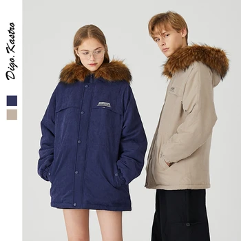 

2019 Winter Fur collar Loose Cotton Coat Men / Women INS Hot Hooded Thick Jacket Campus Trend Couple Coat