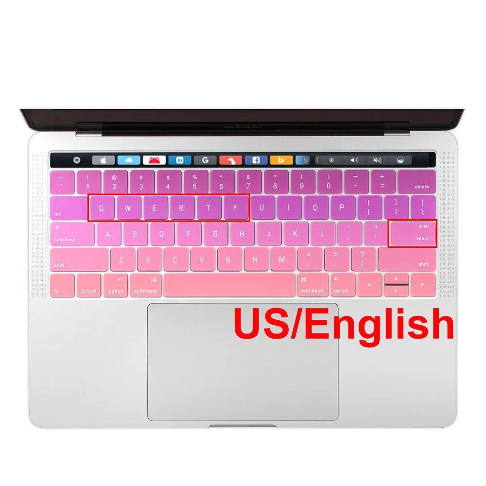 США ввести русский арабский Украина английская раскладка тонкий мягкий силиконовый чехол для Macbook Pro 13 15 Сенсорная панель - Цвет: US English Pink