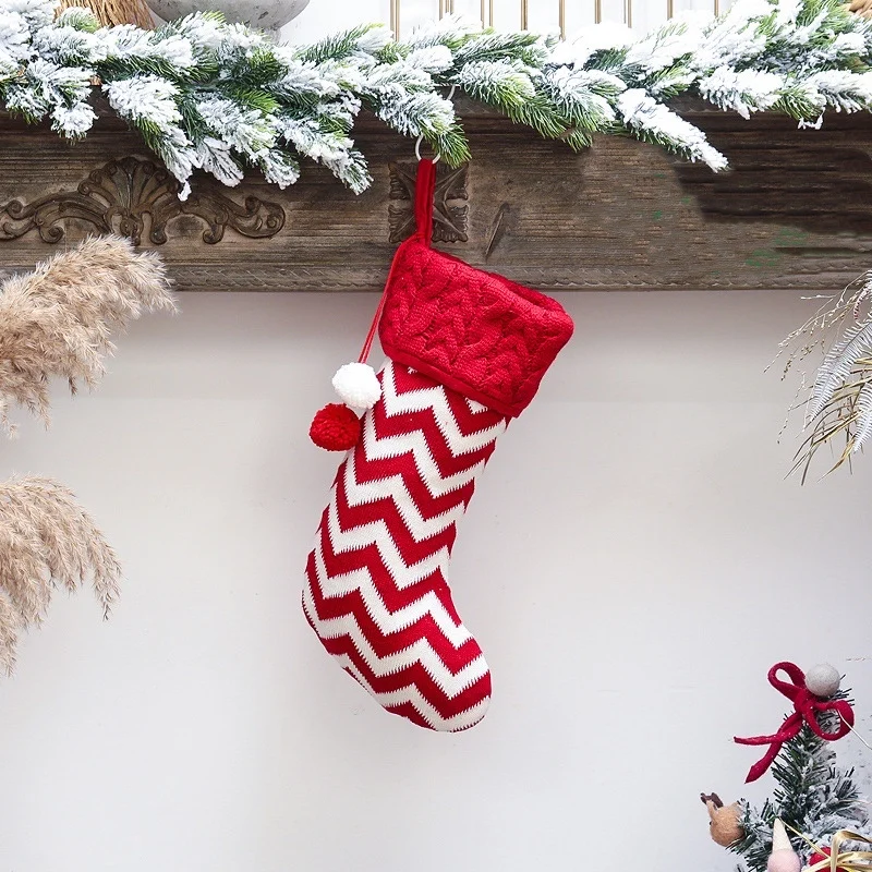 Christmas stocking knitted wool color stripe large capacity children candy gift bag 2020 New Year home window decoration