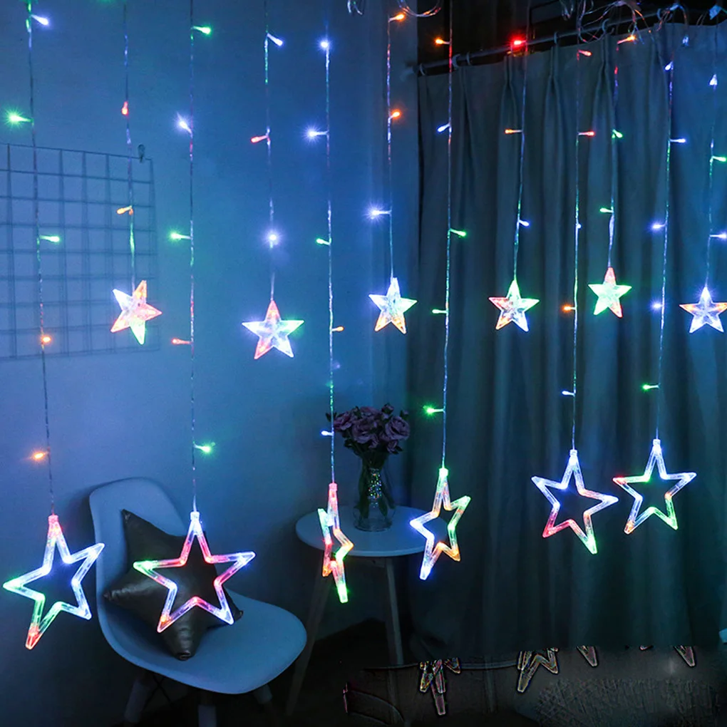

Newest LED Fairy Star Curtain String Window Curtain String Lights Decoration Christmas Wedding Light EU Plug