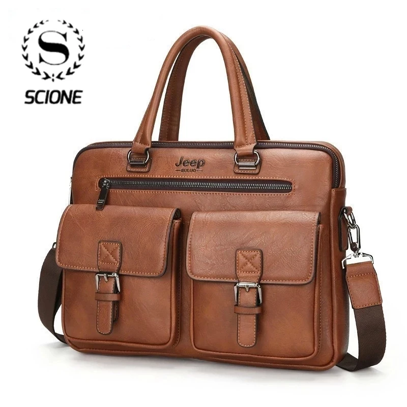 Men Briefcase Leather HandBag Business Office Bags For 15 inch Laptop  Bag 2 in 1 Set bags Two Pocket Soft Handle PU Laptop Bags