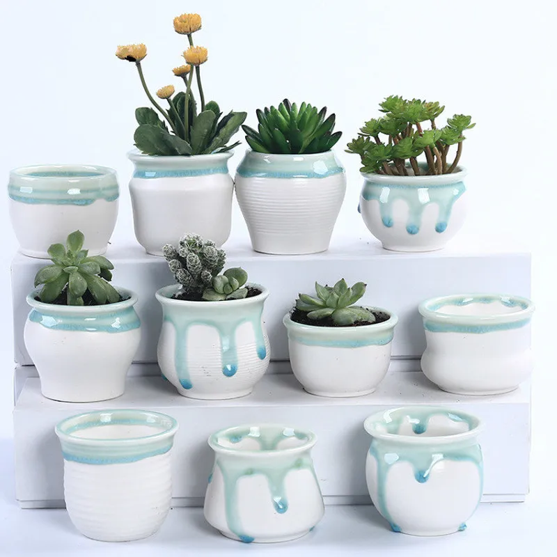 

Ceramic Small Fresh Ceramic Flower Pot Flow Glaze Desktop Mini Fleshy Flower Pot Thumb Flower Pot Ceramic Ornaments Plant Pot