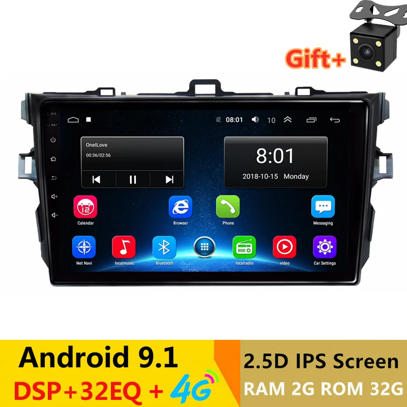 9 "2.5D ips экран Android автомобильный DVD gps для Toyota Corolla 2007-2012 аудио на голову автомобиля Радио Стерео навигация bluetooth wifi