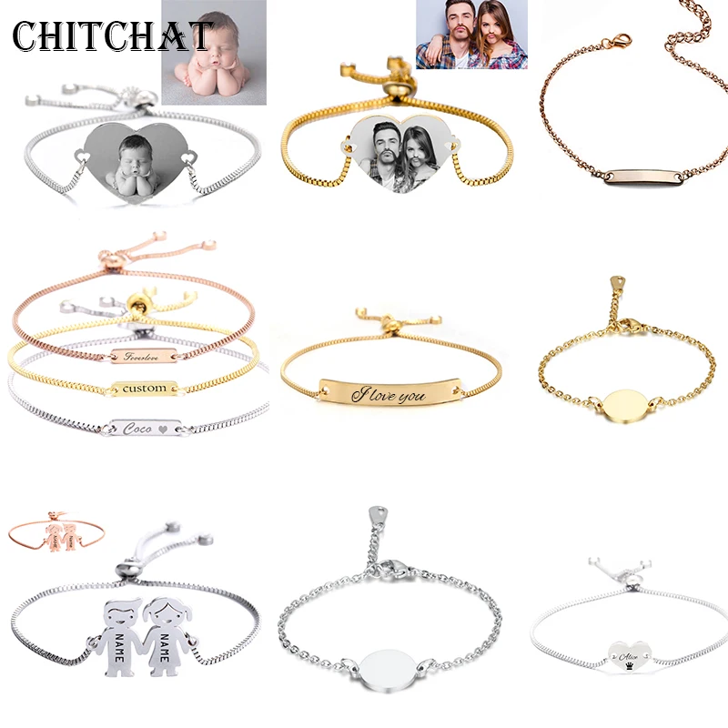 Customized Bracelets Engrave Photo Name Date Bracelet DIY Stainless Steel Charm Bracelets Custom Jewellery Memory Gift