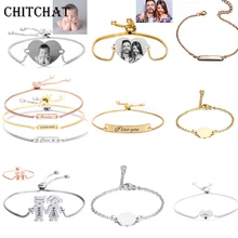 Customized Bracelets Engrave Photo Name Date Bracelet DIY Stainless Steel Charm Bracelets Custom Jewellery Memory Gift