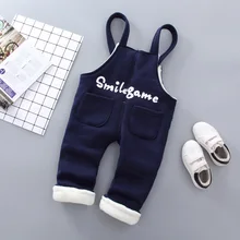 Детские хлопковые брюки повседневные штаны в Корейском стиле, мультяшная подвеска ворсистая и плотная зимняя одежда для маленьких детей