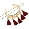 Vintage Hollow Out Red Tassel Hair Sticks for Women Fashion Jewelry Female Bridal Hair Accessories Boho Bun Golden Hair Pin ► Photo 3/6