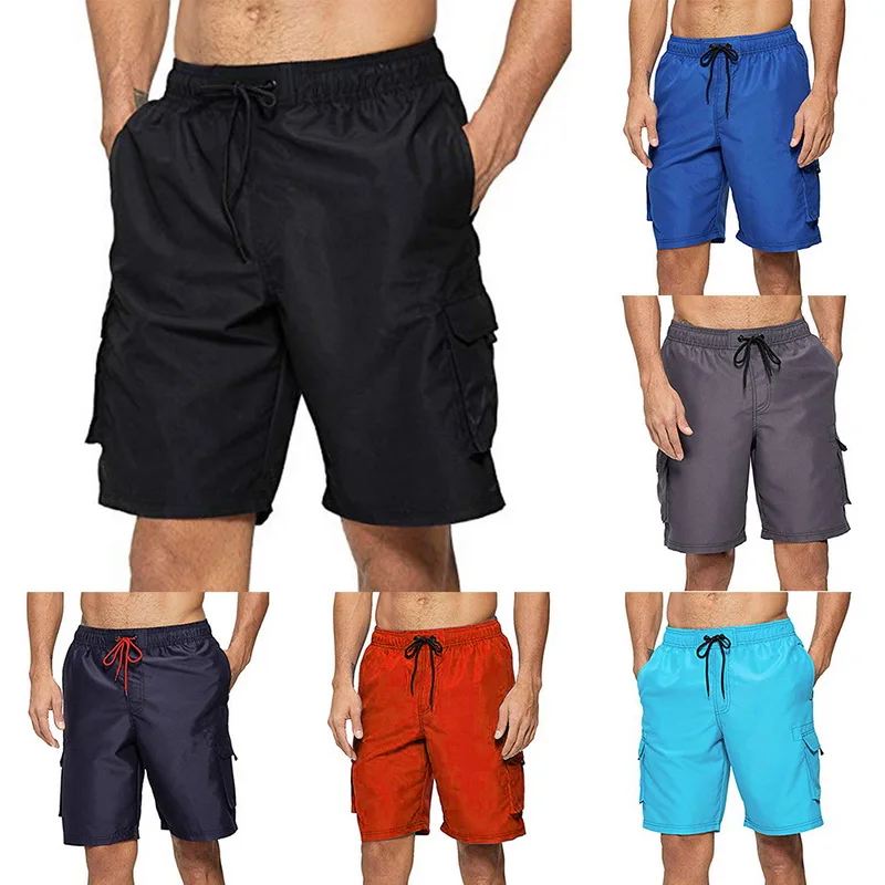 Летние повседневные мужские шорты Карго с несколькими карманами, мужские однотонные модные шорты с завязками, уличная одежда, большой размер 4XL