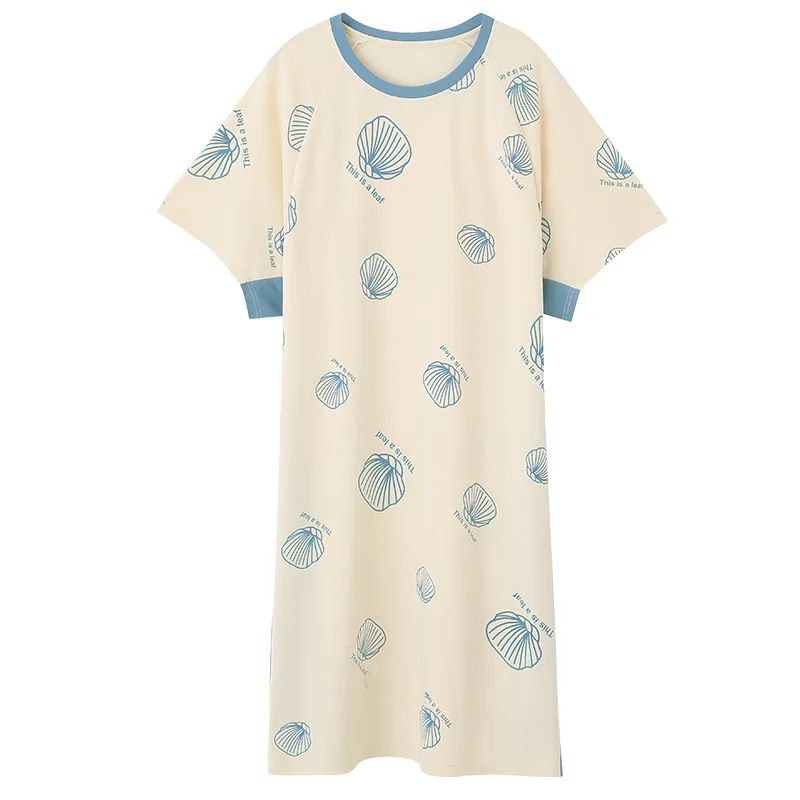 

Casual Style Nightgown Night Dress Women Nightwear Sleepwear Women Printing Sleepshirts Crew Neck Loose Size Gowns Preppy Style