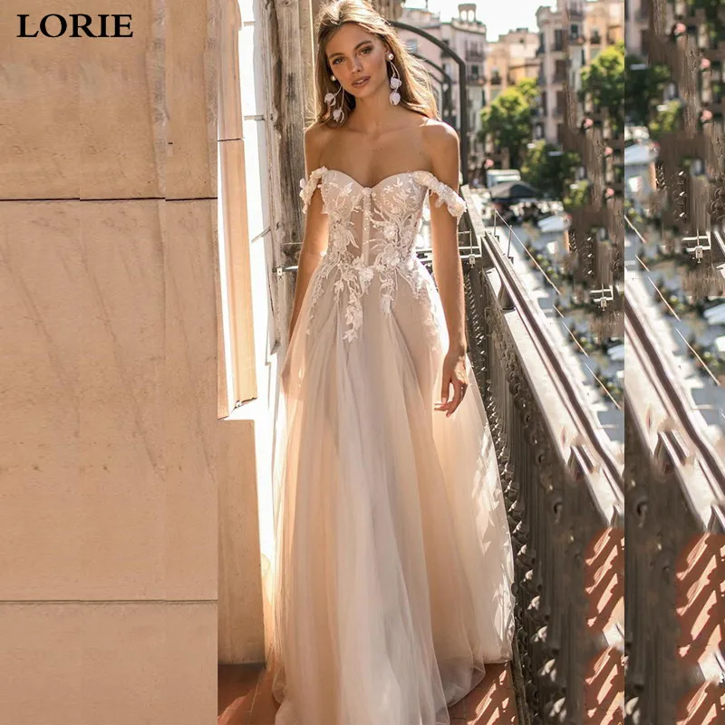 LORIE Boho Свадебное платье с открытыми плечами и аппликацией ТРАПЕЦИЕВИДНОЕ невесты