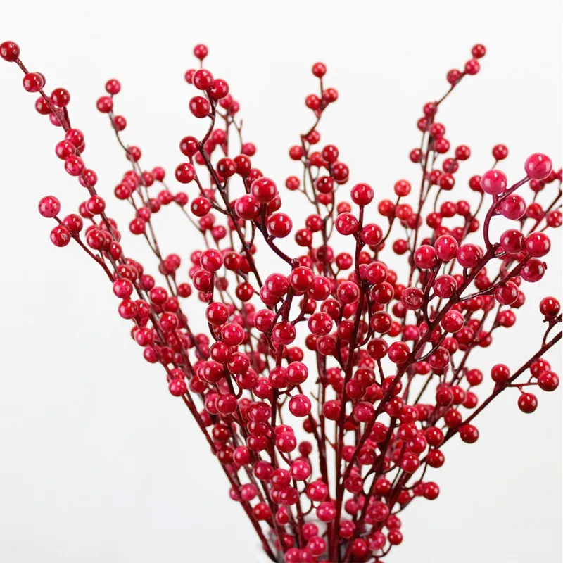 Креативные искусственные ягоды, ветка, пластиковый лист, Декоративные искусственные цветы, ягоды, сделай сам, красное растение, новогоднее, Рождественское украшение, H1