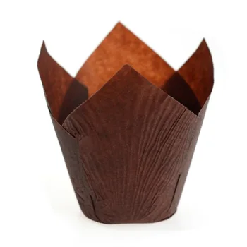 

200Pcs/lot Professional Tulip Pattern Large Muffin Paper Cupcake Cake Cases Wraps Chocolate Brown