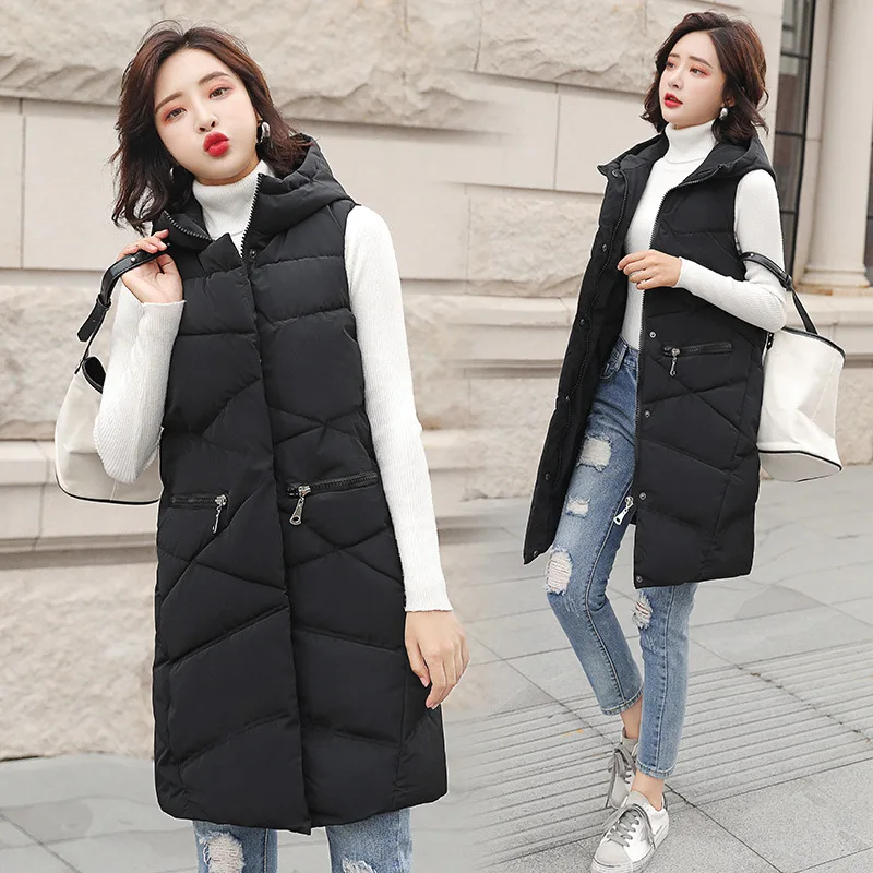 

Cotton Waistcoat Women's Winter Mid-length Korean-style 2018 New Style Thick Hooded Solid Color Fashion Elegant Waistcoat Coat