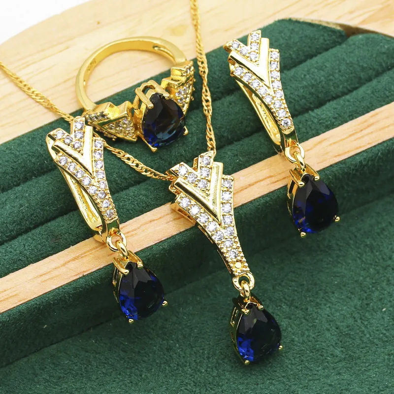 Zircon Pendant Ring Zircon Jewelry Sets Gold Color Jewelry Sets