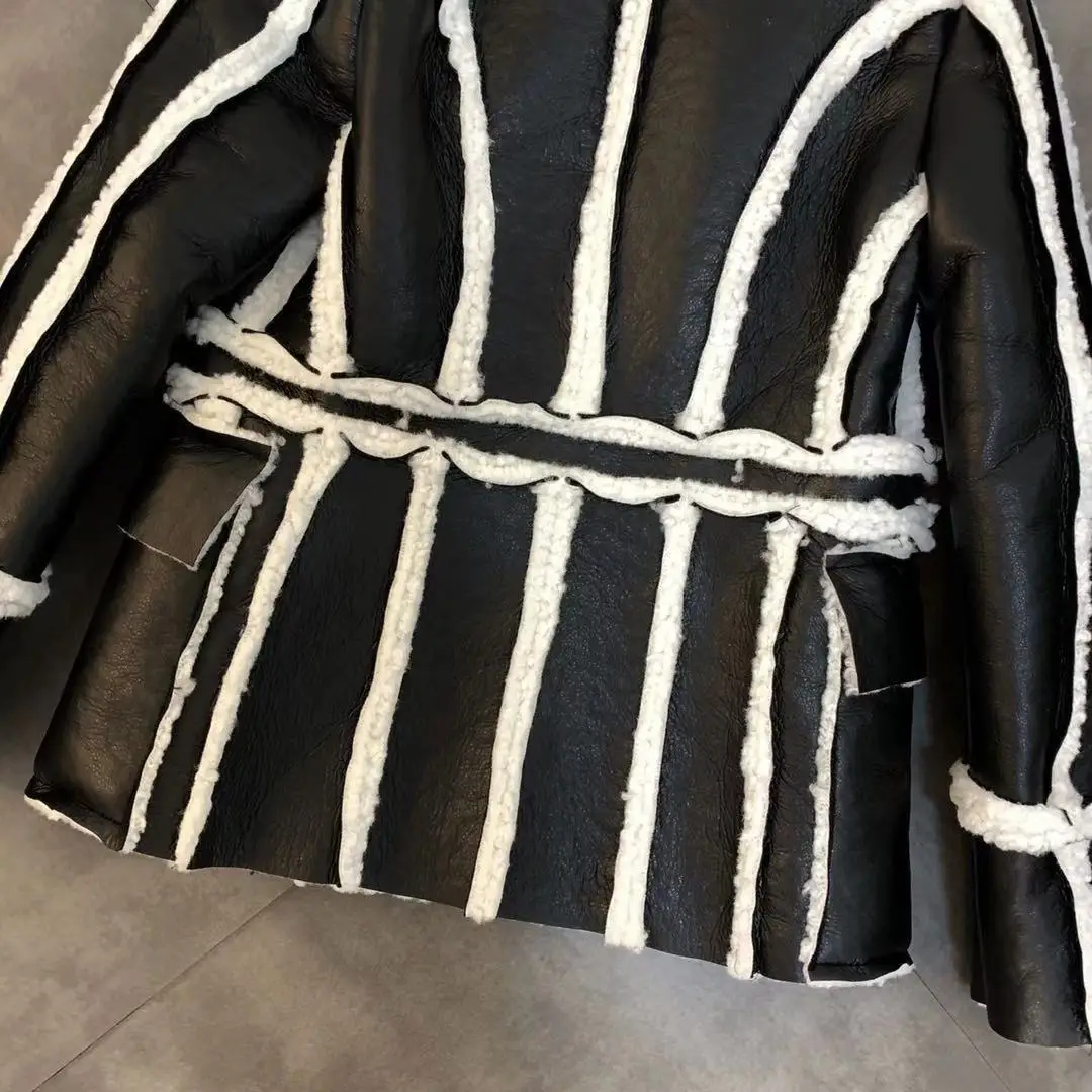 Patchwork Fur PU Leather Blazer Jackets Women Lapel Collar Long Sleeve Autumn Coats Female Fashion Tide veste cuir femme