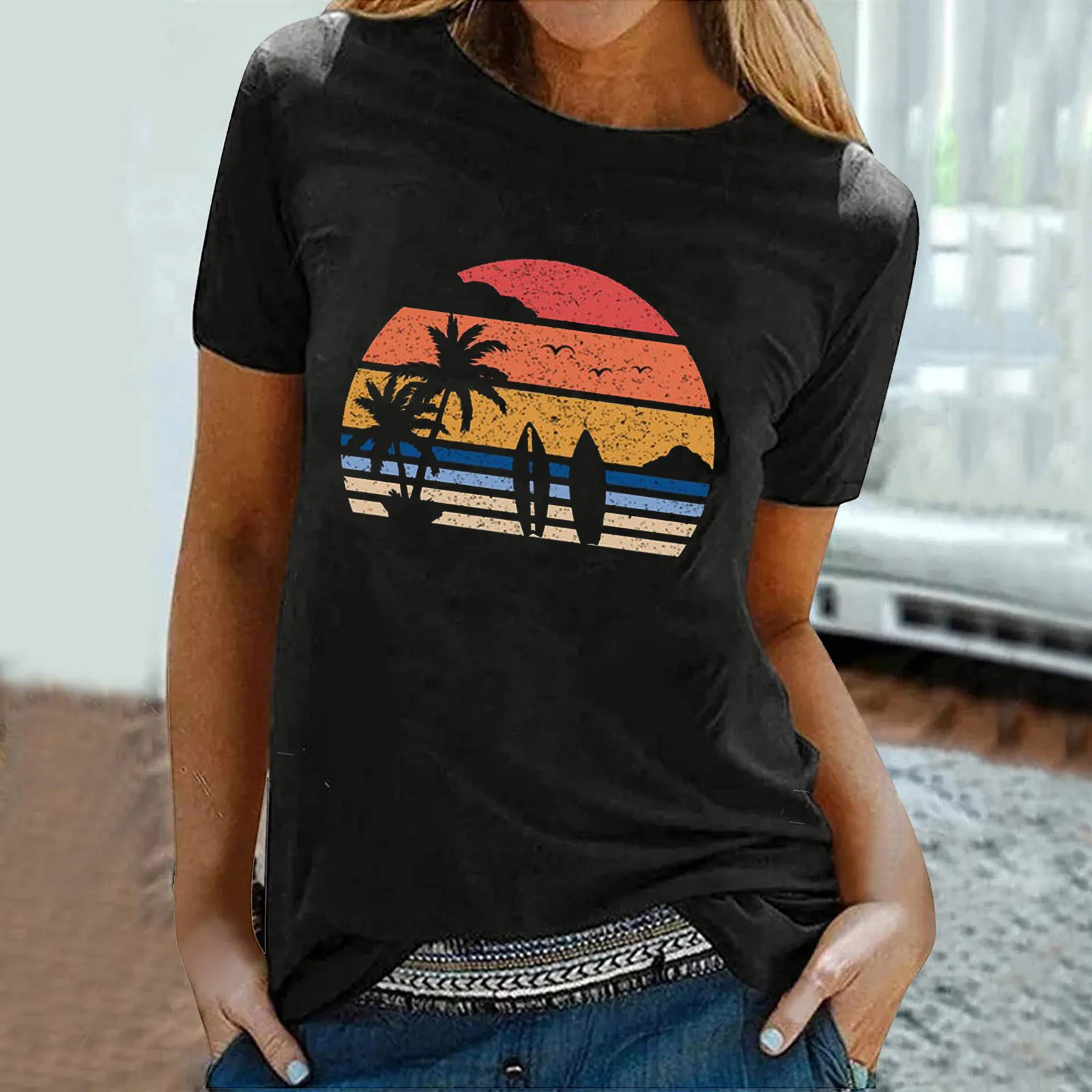Summer Women T shirts Surfing Beach Printed Aesthetic Fashion Women Tee