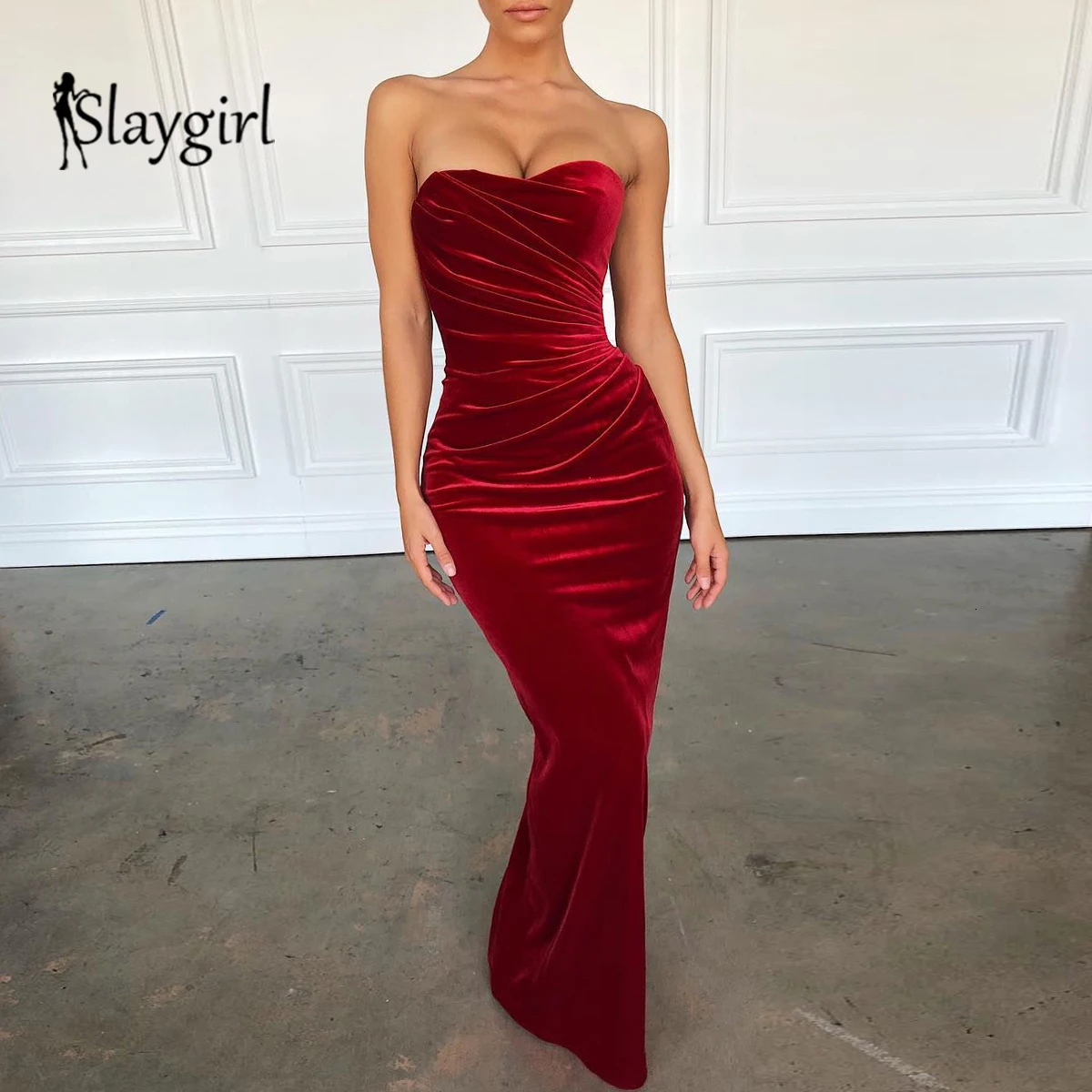 Slaygirl, без бретелек, вечерние, длинное платье для женщин, однотонное, Осень-зима, сексуальное платье, элегантные, макси платья, вечерние, Клубные, Vestidos, новинка