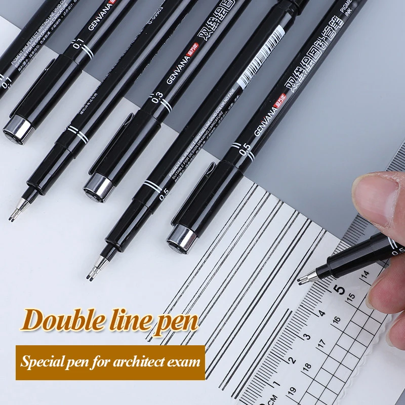 

GENVANA Double Line Drawing Needle Pen Double-head 0.5/0.3/0.1 mm Professional Drawing Art Marker Pen School Art Supplies