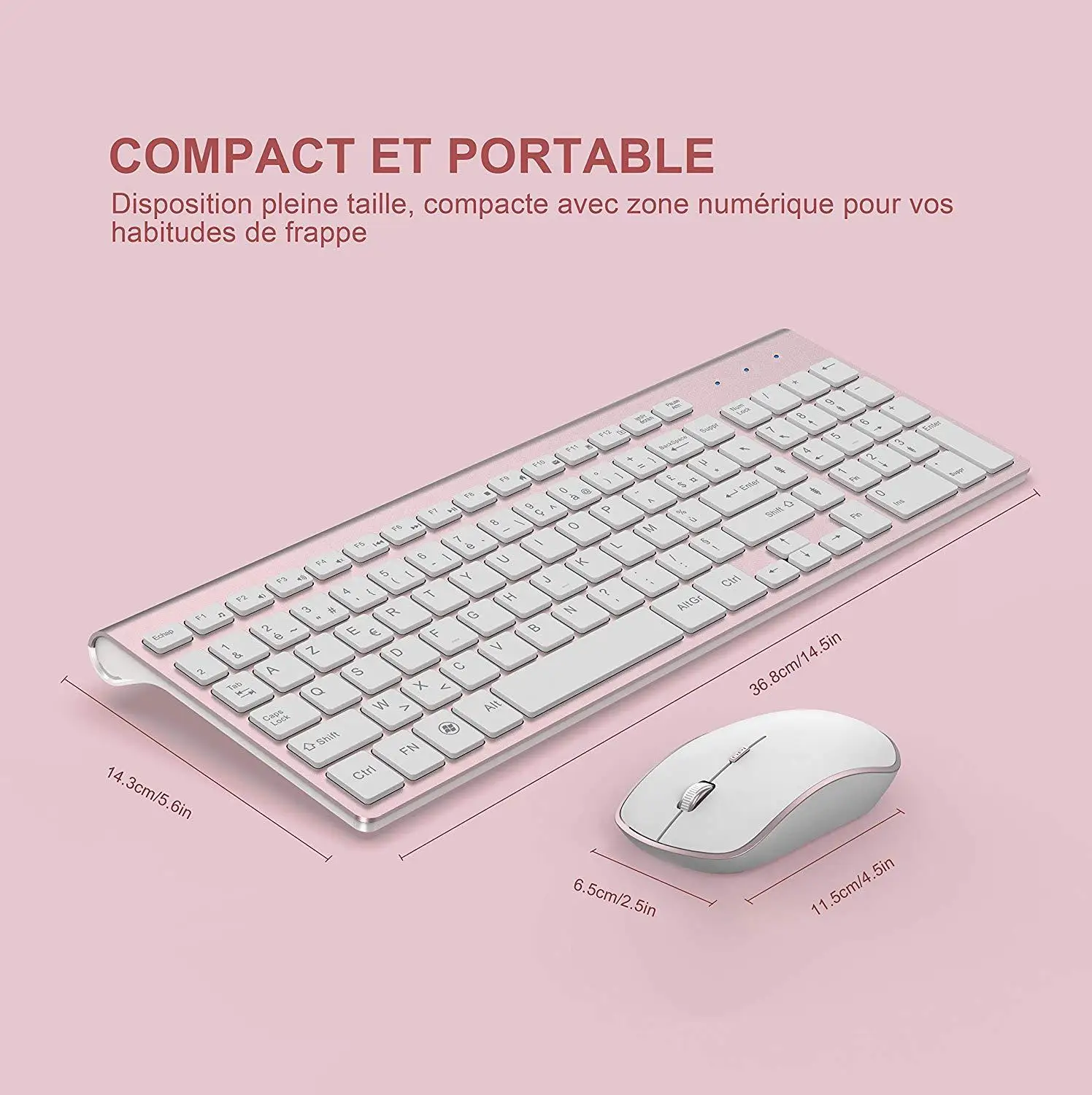 Francês sem Fio Teclado Mouse Ghz Ultra-fino Conjunto Portátil Silencioso Ergonômico Azerty Layout-rosa 2400 Dpi 2.4 - Imagem 3