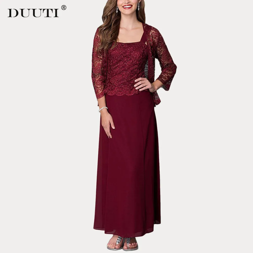 

DUUTI Fashion Mother of Bride Dress Lace Cardigan Chiffon Dress Two-Piece Set Solid Sleeveless Party Dress With Back Zippers D25
