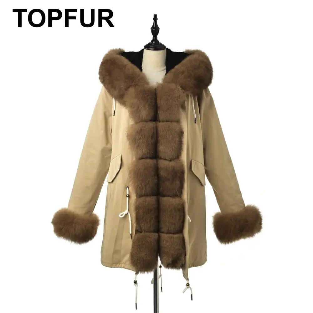 Парка TOPFUR женская с капюшоном модное пальто цвета хаки из натурального Лисьего