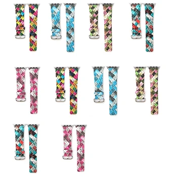 

elenxs Replacement for iWatch 1/2/3/4 Universal Rhombus Pattern Wristband Leather Wrist Strap Sports Watch Accessory