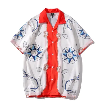 

#3884 White Beach Shirt For Men Lapel Collar Summer Tops Hawaii 3d Printed Shirt Mens Short Sleeve Streetwear Hip Hop Shirts