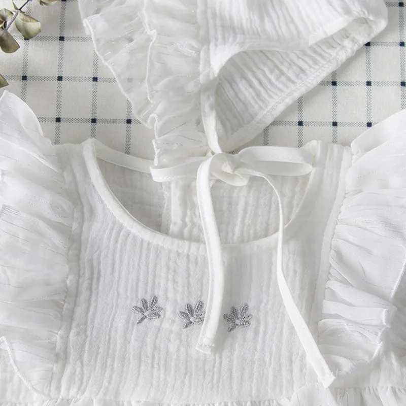 Осенний комбинезон для новорожденных девочек; комплект одежды для малышей; повседневный комбинезон с длинными рукавами и вышивкой и шапочкой